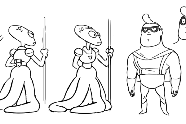 Ricky Cometa with some rough designs for a couple of Costume Quest characters