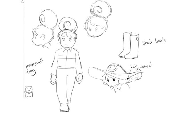 Here are a few sketches for Bee and PuppyCat: Lazy in Space