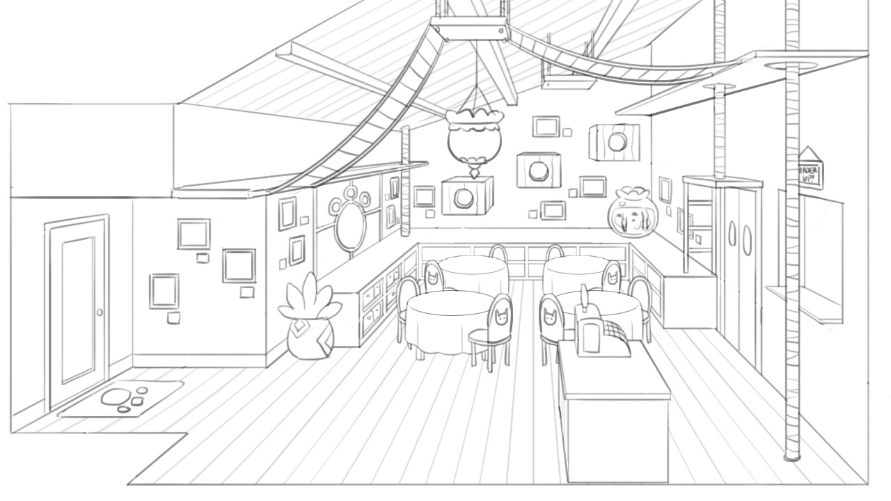 Cat cafe, interior Frederator Studios